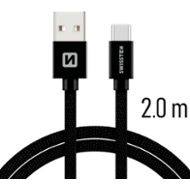 Swissten Textile USB / USB-C 2,0 m černý