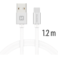 Swissten Textile USB / USB-C 1,2 m stříbrný