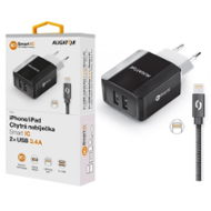 Aligator 3.4A, 2xUSB, smart IC, černá, kabel pro iPhone/iPad 2A