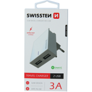 Swissten Travel Slim adaptér Smart IC 2xUSB 3A, bílá