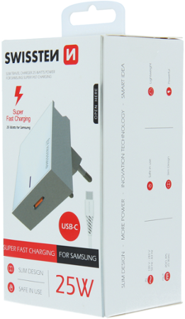 Swissten Super Fast Charging 25W + USB-C/USB-C 1,2m bílý