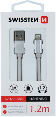 Swissten Textile USB / Lightning 1,2 m stříbrný