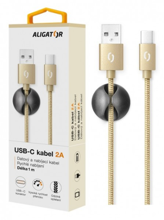 Aligator datový kabel PREMIUM 2A, USB-C zlatý