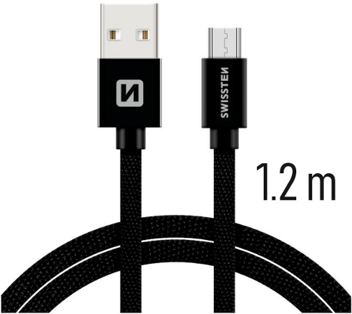 Swissten Textile USB / micro USB 1,2 m černý