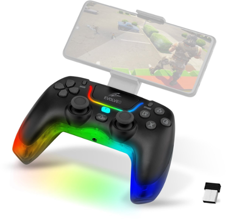 EVOLVEO Ptero2, bezdrátový & drátový gamepad pro PC, PS3/4/5, iOS, Android, Switch, černý