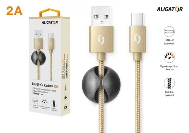 Aligator datový kabel PREMIUM 2A, USB-C zlatý