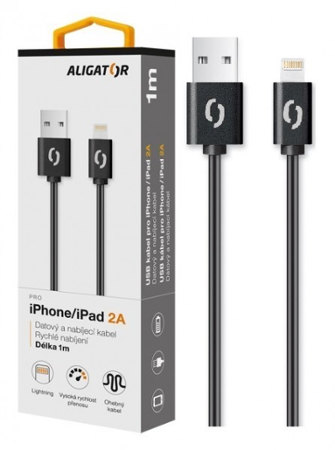 Aligator datový kabel 2A iPhone lightning 1m, černý