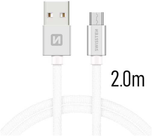 Swissten Textile USB / micro USB 2,0 m stříbrný
