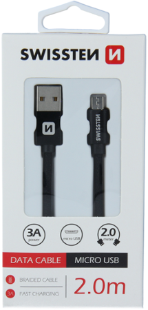 Swissten Textile USB / micro USB 2,0 m černý