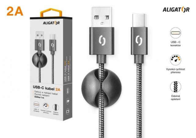 Aligator datový kabel PREMIUM 2A, USB-C černý