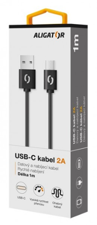 Aligator datový kabel 2A USB-C 1m, černý