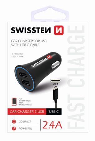 Swissten CL adaptér 2,4A POWER 2x USB + kabel USB-C