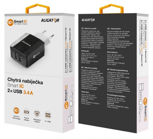 Aligator 3.4A, 2xUSB, smart IC, černá