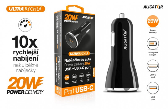 Aligator Power Delivery 20W, USB-C + USB-A (CHPD0005)