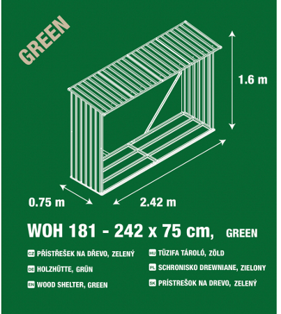 G21 WOH 181 - 242 x 75 cm, přístřešek na dřevo