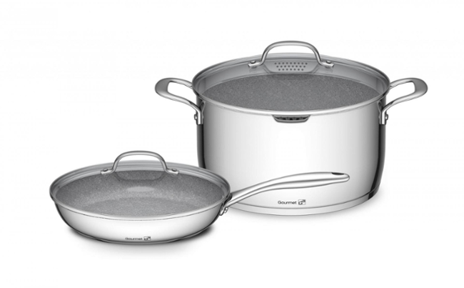 G21 Gourmet Miracle s cedníkem, 4 díly, nerez/greblon