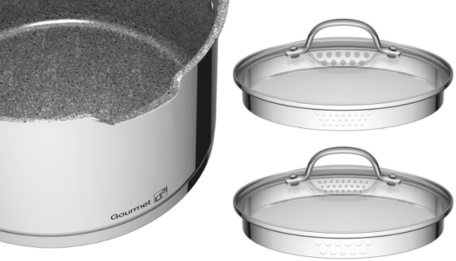 G21 Gourmet Miracle s cedníkem, 4 díly, nerez/greblon