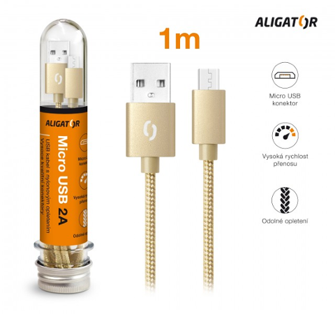 Aligator TUBA 2A, Micro USB zlatý DAKT009