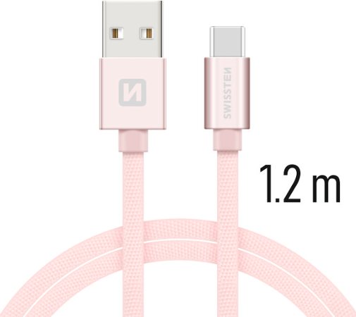 Swissten Textile USB / USB-C 1,2 m růžovo/zlatý
