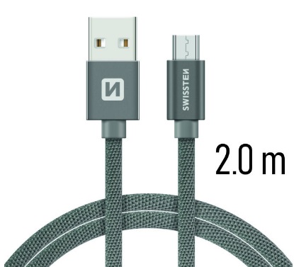 Swissten Textile USB / micro USB 2,0 m šedý