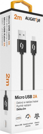 Aligator datový kabel 2A micro USB 2m, černý