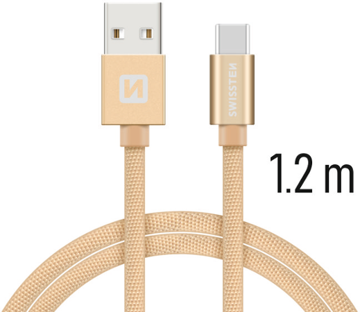 Swissten Textile USB / USB-C 1,2 m zlatý
