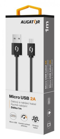 Aligator datový kabel 2A micro USB 1m, černý