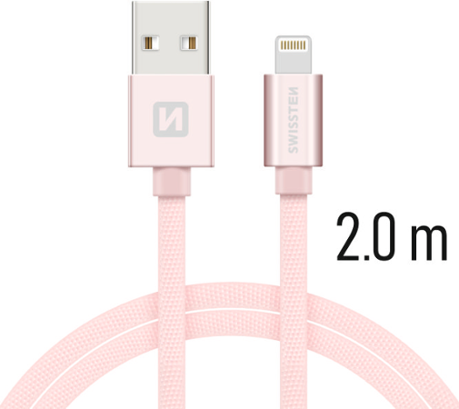 Swissten Textile USB / Lightning 2,0 m růžovo/zlatý