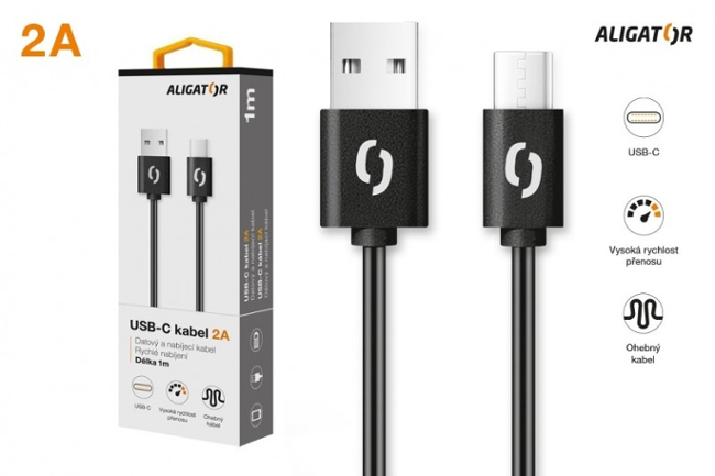 Aligator datový kabel 2A USB-C 1m, černý