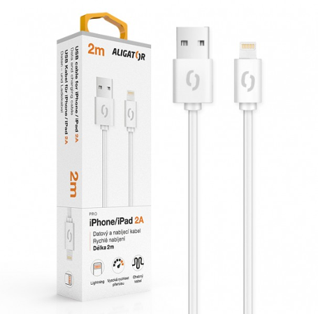 Aligator kabel 2A pro iPhone, 2m, bílá