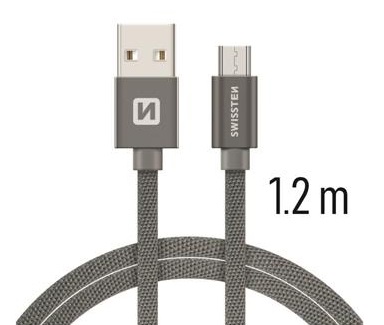 Swissten Textile USB / micro USB 1,2 m šedý