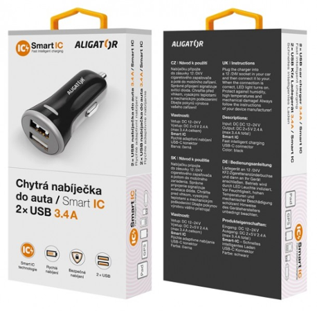 ALIGATOR s 2xUSB výstupem, 3.4A, smart IC, černá