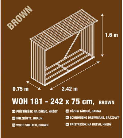 Přístřešek na dřevo G21 WOH 181 - 242 x 75 cm, hnědý - GWS-182-WLT