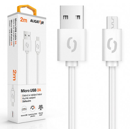 Aligator datový kabel 2A micro USB 2m, bílý