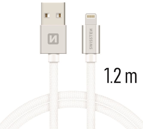 Swissten Textile USB / Lightning 1,2 m stříbrný