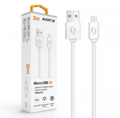 Aligator datový kabel 2A micro USB 2m, bílý