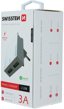 Swissten Travel Slim adaptér Smart IC 2xUSB 3A, bílá
