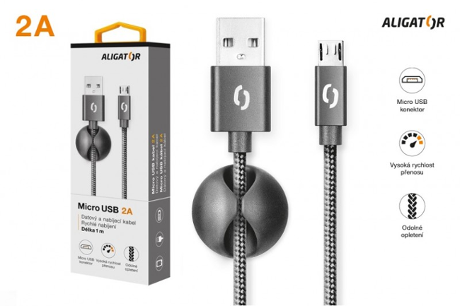 Aligator datový kabel PREMIUM 2A, Micro USB černý