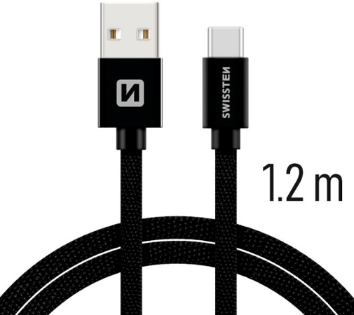 Swissten Textile USB / USB-C 1,2 m černý