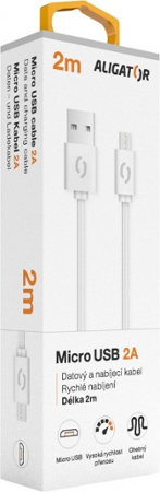 Aligator datový kabel 2A micro USB 2m, bílý