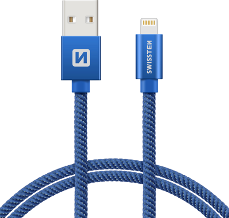 Swissten Textile USB / Lightning 1,2 m modrý