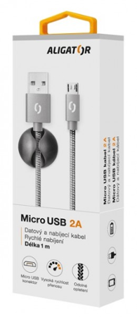 Aligator datový kabel PREMIUM 2A, Micro USB šedý