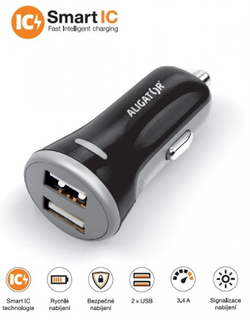 ALIGATOR s 2xUSB výstupem, 3.4A, smart IC, černá