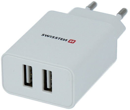 Swissten Smart IC 2x USB 2,1A + USB-C 1,2m, bílá