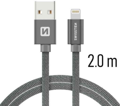 Swissten Textile USB / Lightning 2,0 m šedý