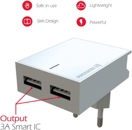Swissten Travel Slim adaptér Smart IC 2xUSB 3A, bílá