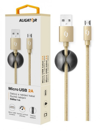 Aligator datový kabel PREMIUM 2A, Micro USB zlatý