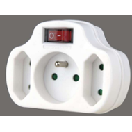 Emos Zásuvka rozbočovací 2x plochá + 1x kulatá s vypínačem, bílá